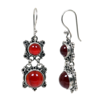 Carnelian dangle earrings, 'Radiant Queen' - Carnelian Sterling Silver Dangle Earrings