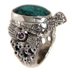 Sterling silver ring, 'Teal Turtle' - Sterling Silver and Reconstituted Turquoise Ring