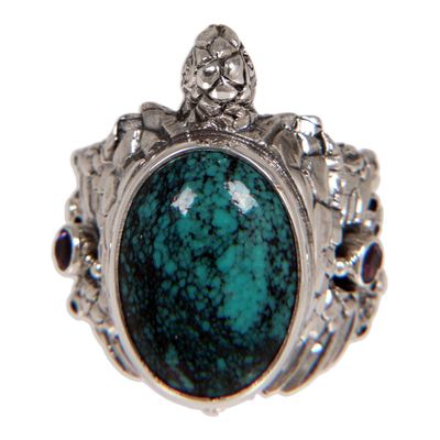 Sterling silver ring, 'Teal Turtle' - Sterling Silver and Reconstituted Turquoise Ring