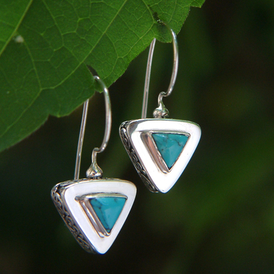 Sterling silver drop earrings, 'Oriental Triangle' - Modern Sterling Silver Drop Earrings