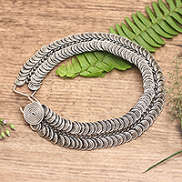 Sterling silver braid bracelet, 'Snail Pass' - Silver Swirled Link Bracelet