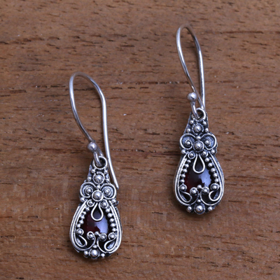 Garnet earrings, 'Red Blossoms' - Sterling Silver Garnet Dangle Earrings
