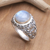 Rainbow moonstone solitaire ring, 'Sacred Lotus' - Rainbow Moonstone and Sterling Silver Ring from Bali (image 2c) thumbail