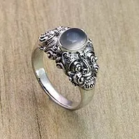 Anillo solitario de piedra lunar para hombre, 'Goodness' - Anillo de plata de ley y piedra lunar para hombre