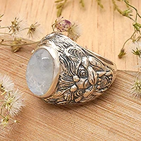 Anillo de piedra lunar arcoíris para hombre, 'Lion's Charisma' - Anillo de plata de ley para hombre y piedra lunar arcoíris