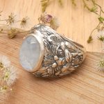 Men's rainbow moonstone ring, 'Lion's Charisma' - Men's Sterling Silver and Rainbow Moonstone Ring