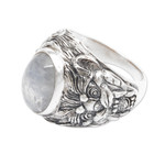 Men's rainbow moonstone ring, 'Lion's Charisma' - Men's Sterling Silver and Rainbow Moonstone Ring
