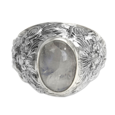 Men's rainbow moonstone ring, 'Lion's Charisma' - Men's Sterling Silver and Rainbow Moonstone Ring