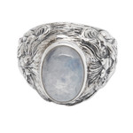 Men's rainbow moonstone ring, 'Lion's Charisma' - Men's Sterling Silver and Rainbow Moonstone Ring