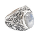 Men's rainbow moonstone ring, 'Lion's Charisma' - Men's Sterling Silver and Rainbow Moonstone Ring
