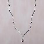 Handcrafted Sterling Silver and Garnet Necklace, 'Silver Tendrils'