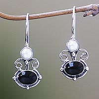 Onyx and pearl drop earrings, 'Sunrise Spirit' - Women's Pearl Drop Earings