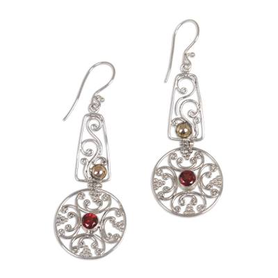 Gold accent garnet dangle earrings, 'Rapture' - Gold accent garnet dangle earrings