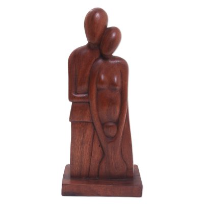 Wood sculpture, 'A Growing Family' - Romantic Wood Sculpture