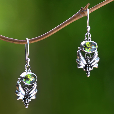 Peridot dangle earrings, 'Mystical' - Sterling Silver Peridot Dangle Earrings