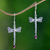 Garnet dangle earrings, 'Nocturnal Dragonfly' - Sterling Silver Dangle Earrings (image 2) thumbail