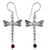 Garnet dangle earrings, 'Nocturnal Dragonfly' - Sterling Silver Dangle Earrings thumbail
