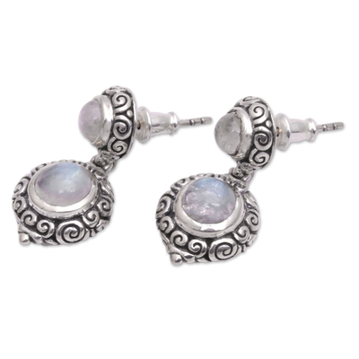 Rainbow moonstone dangle earrings, 'Infinite Sky' - Balinese Style Rainbow Moonstone Dangle Earrings