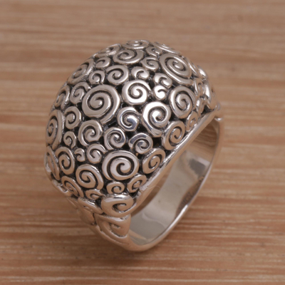 Sterling silver dome ring, 'Cloud Bubble' - Artisan Jewelry Sterling Silver Domed Ring