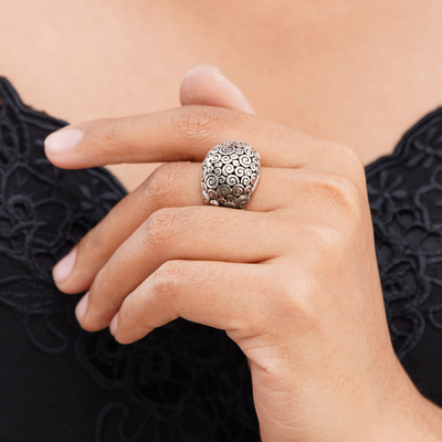 Sterling silver dome ring, 'Cloud Bubble' - Artisan Jewellery Sterling Silver Domed Ring