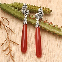 Carnelian earrings, 'Honeysuckle' - Carnelian Sterling Silver Dangle Earrings