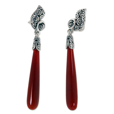 Carnelian earrings, 'Honeysuckle' - Carnelian Sterling Silver Dangle Earrings
