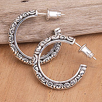 Sterling silver hoop earrings, 'Complexity Hoop'  - Sterling silver hoop earrings
