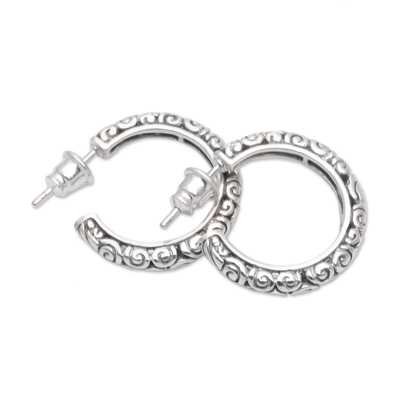 Sterling silver hoop earrings, 'Complexity Hoop'  - Sterling silver hoop earrings