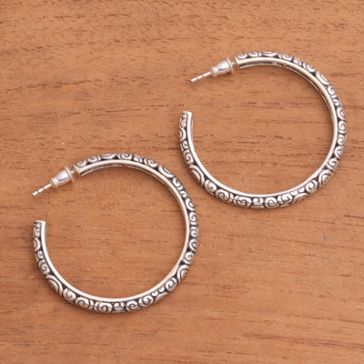Sterling silver hoop earrings, 'Cloud Hoop' (large) - Sterling Silver Half Hoop Earrings (Large)