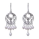 Pearl chandelier earrings, 'Moonbeams' - Pearl Sterling Silver Chandelier Earrings