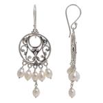 Pearl chandelier earrings, 'Moonbeams' - Pearl Sterling Silver Chandelier Earrings