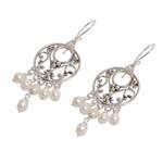 Pearl chandelier earrings, 'Moonbeams' - Pearl Sterling Silver Chandelier Earrings