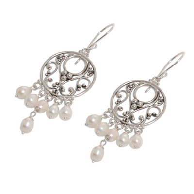 Pendientes candelabro de perlas - Pendientes candelabro de plata de ley con perlas