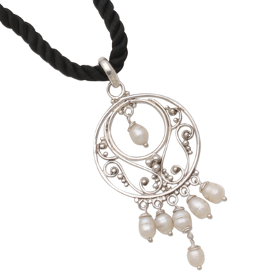 Pearl necklace, 'Moonbeams' - Sterling Silver and Pearls Pendant Necklace