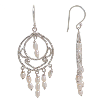 Pearl chandelier earrings, 'Gracious Lady' - Pearl chandelier earrings