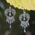 Pearl chandelier earrings, 'Heart Symphony in Black' - Sterling Silver Pearl Heart Shaped Earrings (image 2) thumbail