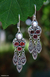 Garnet and pearl dangle earrings, 'Forest Princess' - Sterling Silver Garnet Chandelier Earrings