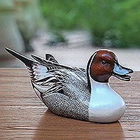 Wood sculpture, 'Life Size Pintail Duck' - Fair Trade Life Size Wooden Pintail Duck Sculpture