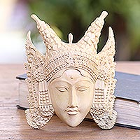 Wood mask, 'Legong Keraton Dancer' - Fair Trade Cultural Wood Mask