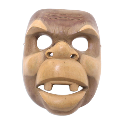 Wood mask, 'Good Clown' - Handcarved Wood Animal Mask