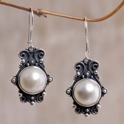 Pearl earrings, 'Moonlight Rendezvous' - Handcrafted Bridal Pearl Earrings