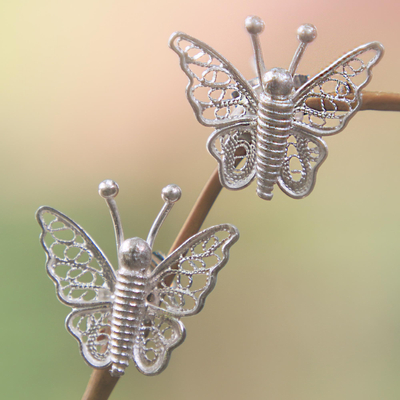 Sterling silver filigree earrings, 'Filigree Butterfly' - Sterling silver filigree earrings