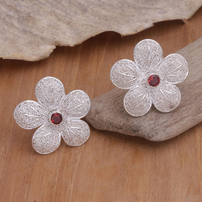 Garnet flower earrings, 'Love Blossom' - Garnet flower earrings