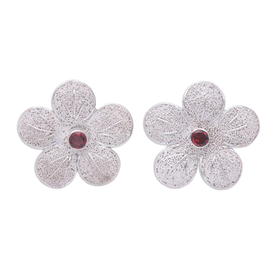 Garnet flower earrings, 'Love Blossom' - Garnet flower earrings