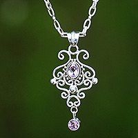 Amethyst pendant necklace, 'Exultation' - Sterling Silver and Amethyst Pendant Necklace
