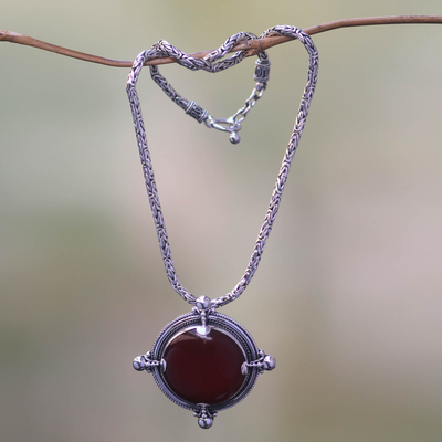 Carnelian pendant necklace, 'Power' - Handmade Sterling Silver and Carnelian Pendant Necklace