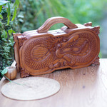 Wood backgammon set, 'Basuki Dragon' - Wood backgammon set