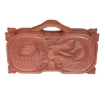 Wood backgammon set, 'Basuki Dragon' - Wood backgammon set