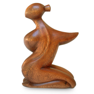 estatuilla de madera - Escultura de madera hecha a mano de madre e hijo