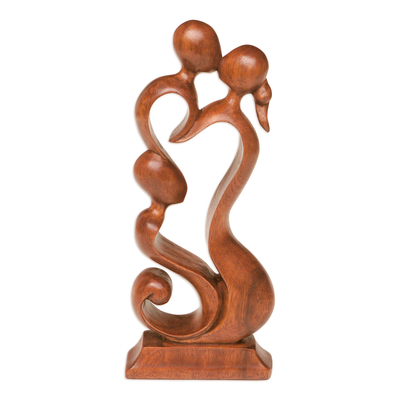 Wood sculpture, 'Loving Family' - Hand Made Wood Sculpture